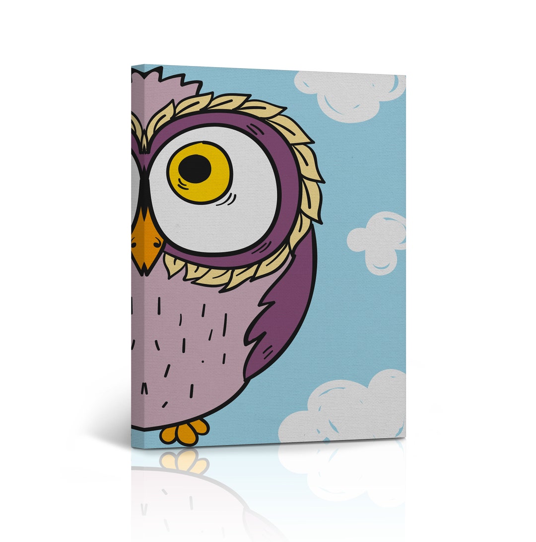 Half Cute Owl Nursery Decor Wall Art White Clouds and Blue Sky CANVAS ...