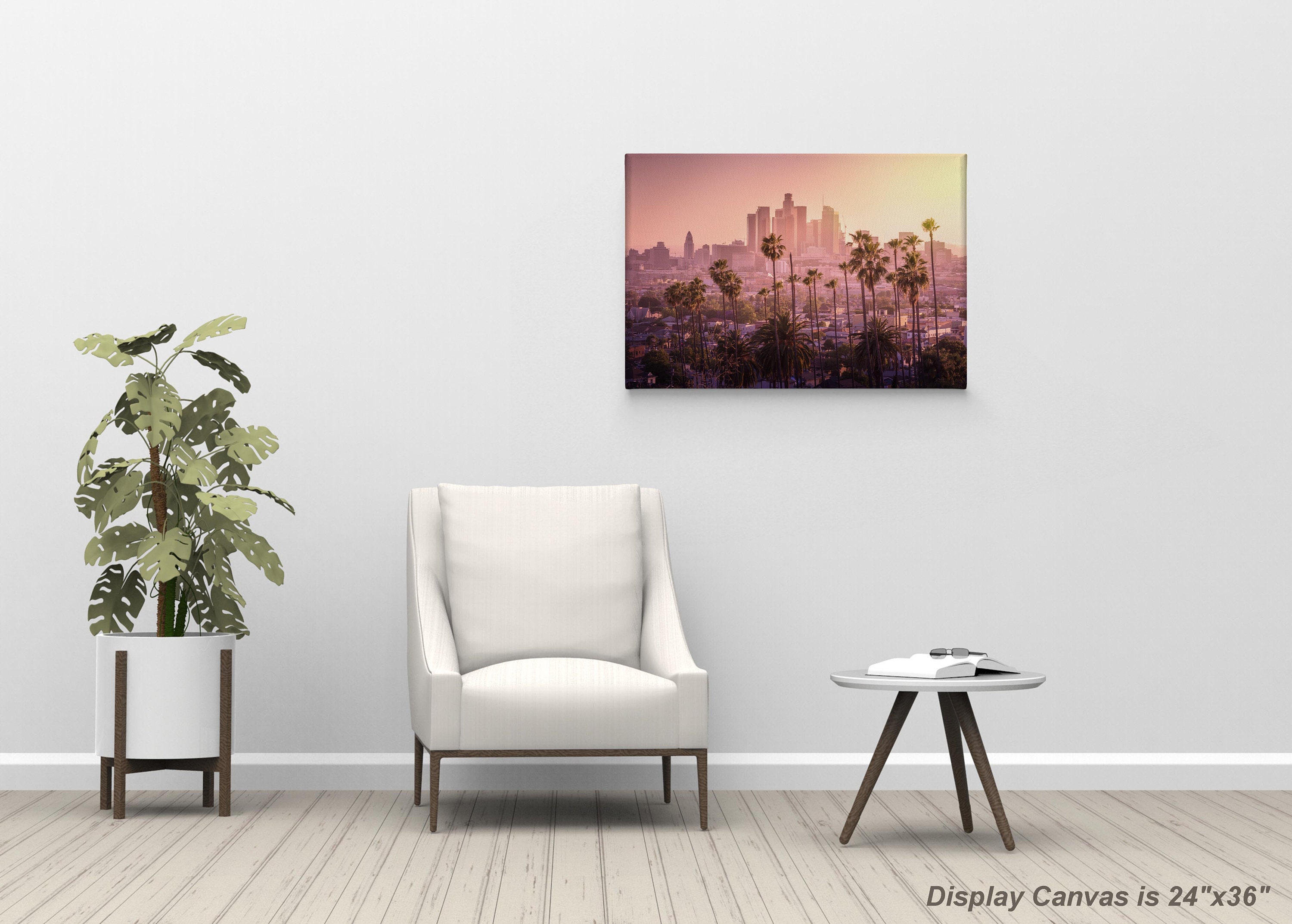 Los Angeles Skyline Wall Art Purple Sky With Palm Trees and LA Etsy