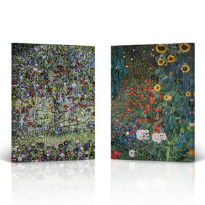 Apple Tree I & Country Garden with Sunflowers Gustav Klimt 2 Piece Set Canvas Wall Art Print Fine Art Living Room Bedroom Home Decoration