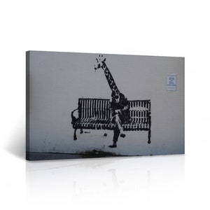 Banksy Canvas Wall Art Giraffe on Bench Graffiti Artwork Wall Decor for Living Room Home Decor