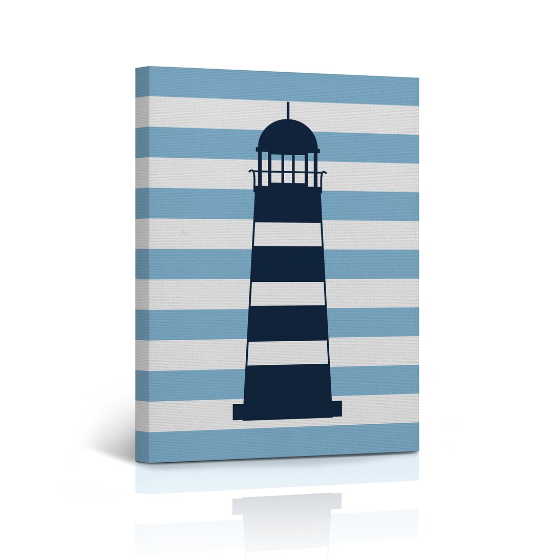 Lighthouse Navy Blue Illustration Light Blue and White Coastal Decor ...