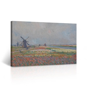 Tulip Fields Near The Hague by Claude Monet Print Canvas Wall Art Reproduction Art Living Room Bedroom Bathroom Office Home Decor