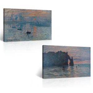 Impression Sunrise The Cliff Etretat Sunset Claude Monet Print 2 Piece Set Canvas Wall Art Reproduction Art Living Room Bedroom Home Decor