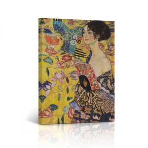 Lady with Fan by Gustav Klimt Canvas Wall Art Print Reproduction Fine Art Paintings Living Room Bedroom Home Decoration