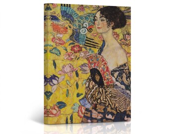 Lady with Fan by Gustav Klimt Canvas Wall Art Print Reproduction Fine Art Paintings Living Room Bedroom Home Decoration