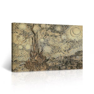Cypresses in Starry Night a reed pen drawing 1889 by Vincent Van Gogh Canvas Wall Art Print Reproduction Living Room Bedroom Home Decor
