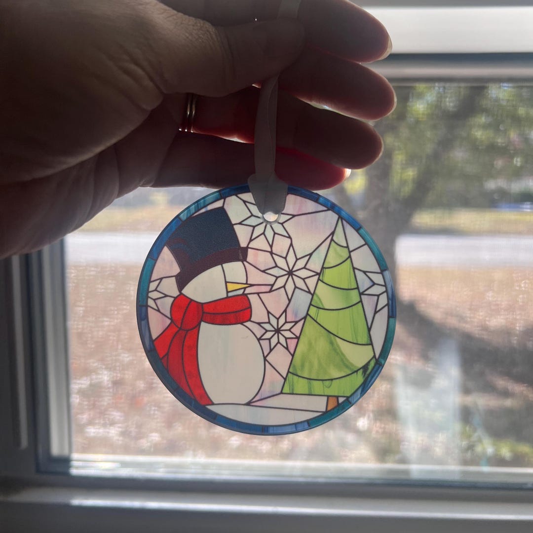 Faux Stained Glass Snowman Glass Ornament / Suncatcher - Etsy