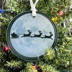 Santa&#39;s Sleigh and Moon Glass Ornament / Suncatcher