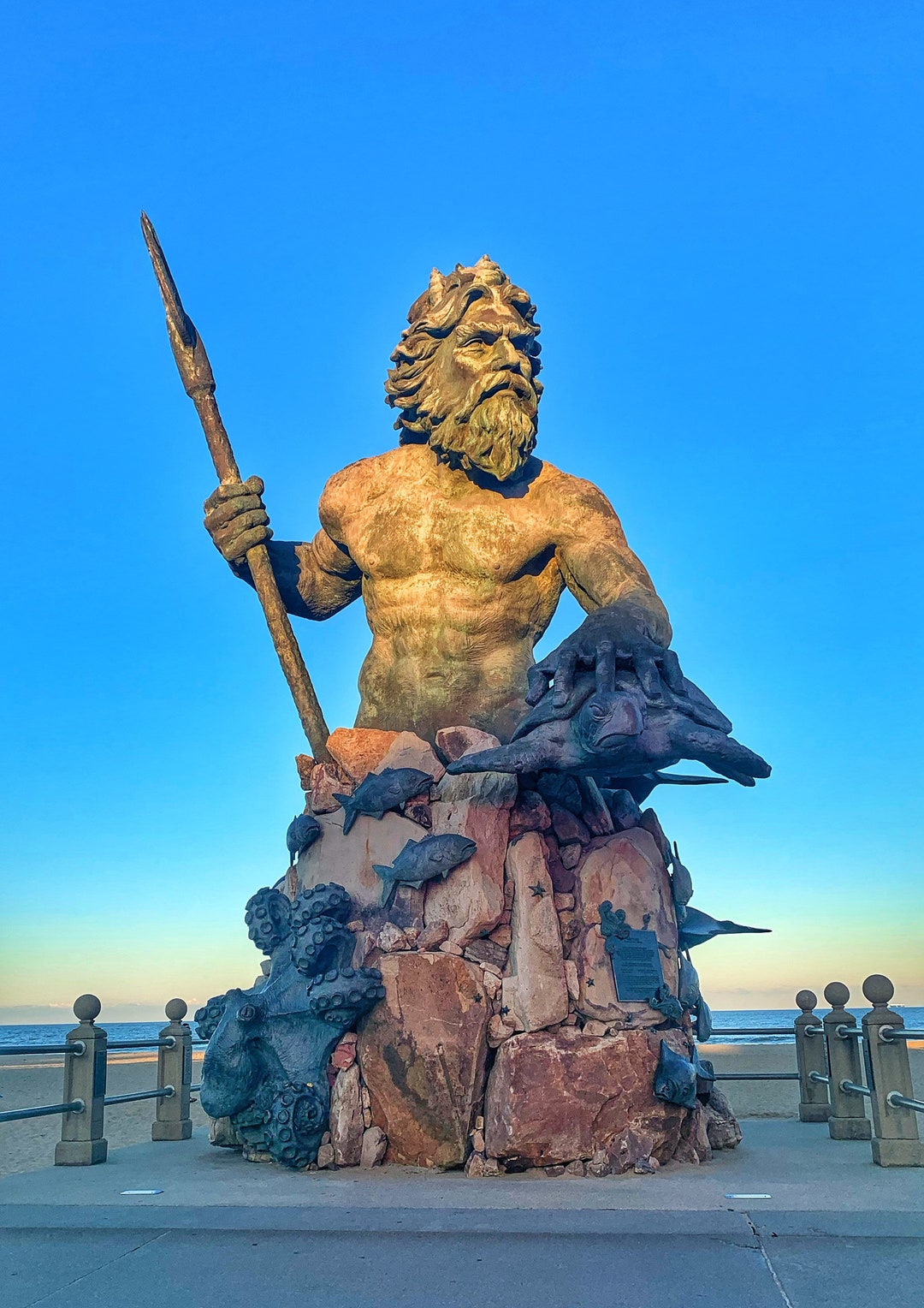 Sunset at the Statue of King Neptune, Virginia Beach, VA Photo Print Etsy
