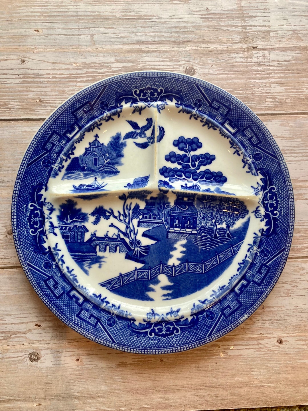 Vintage Ideal Blue Willow Divided Grille Plate Heavy Ironstone Etsy