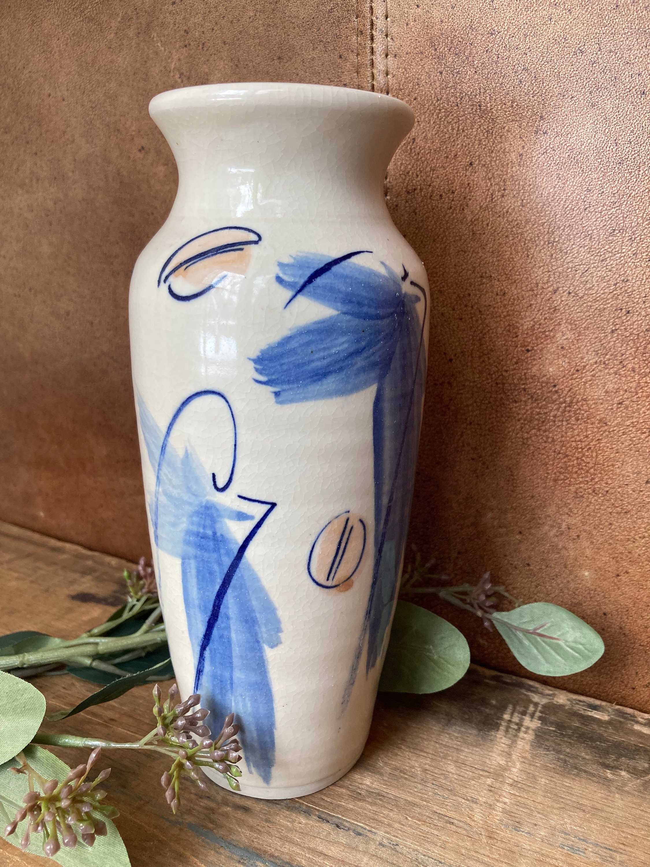 【kwdps981 】Granby Workshop 花瓶 vase Artist Signed Pottery Vase 1998 | Contemporary Asian Motif Blue