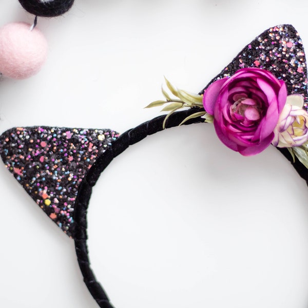 Glitter Cat Headband | Black Cat Ears |