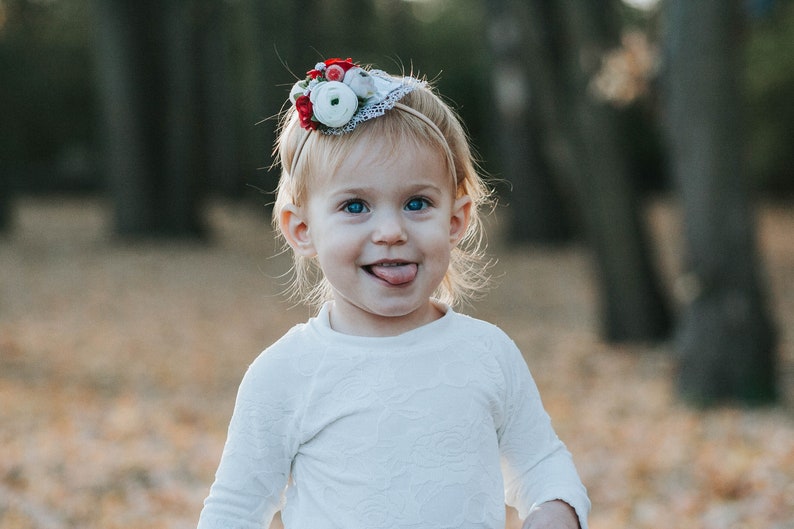 Medium Holiday Crown in Vintage Red Grey /& Silver Floral Headband | Ivory