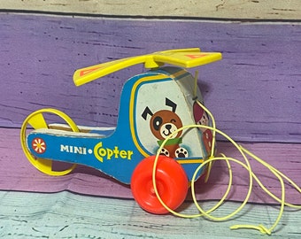 Vintage 1970 Fisher Price helicopter pull string toy collectible kids