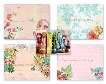 and background pages butterflies tags fresh colors ephemera botanicals Spring Up and Bloom digital Junk Journal Kit with journal pages