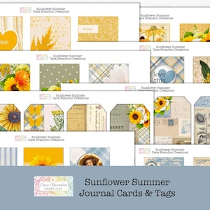 Junk Journal Ephemera, Sonnenblumen Sommer Journal Karten, Sonnenblumen und Gänseblümchen Blumen Journal Karten