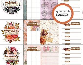 Undated October-December Planner Bundle, Weekly Monthly Printable (Digital Download)