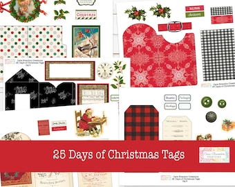 25 Days of Christmas Tags, Digital Junk Journal Kit (PDF Download)