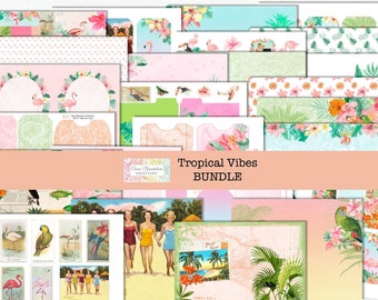 Tropical Flamingo Junk Journal Kit, Summer Vibes (PDF & JPG)