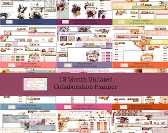 Undated 12 Month Planner Bundle, Junk Journal Inserts (Digital Download)