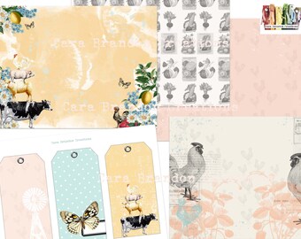 Farmhouse Junk Journal Kit, Farm Animals Ephemera (Digital Download)