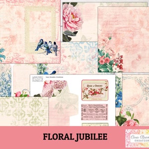 Pink and Blue Flower  Junk Journal kit, Spring Junk Journal Kit, Valentine Junk Journal Kit, Pink Junk Journal Kit, Floral Jubilee