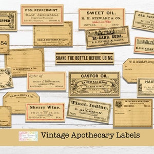 Apothecary Labels, Junk Journal Kit, Digital Apothecary Kit, Vintage Apothecary Labels, Printable Tickets, Craft Supplies