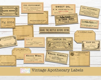 Vintage Apothecary Labels, Printable Ephemera (Digital Download)