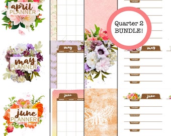 Quarter 2 Undated Planner Bundle, Printable Junk Journal (Digital Download)