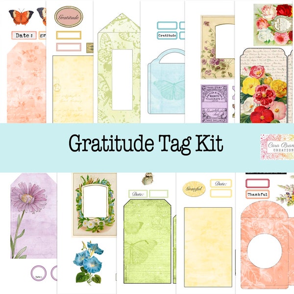 Rainbow Junk Journal Kit, Rainbow and Butterfly Tag kit, Gratitude Tag Kit,