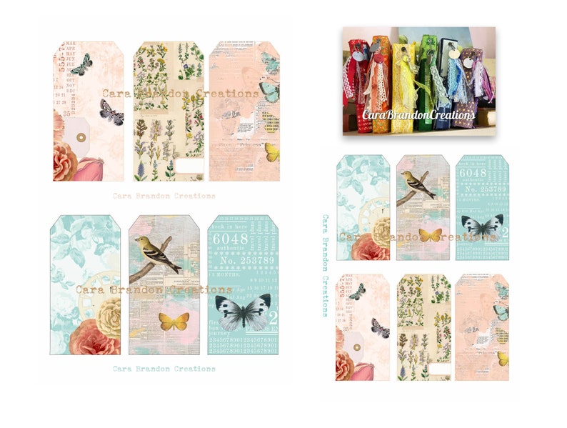 and background pages butterflies tags fresh colors ephemera botanicals Spring Up and Bloom digital Junk Journal Kit with journal pages