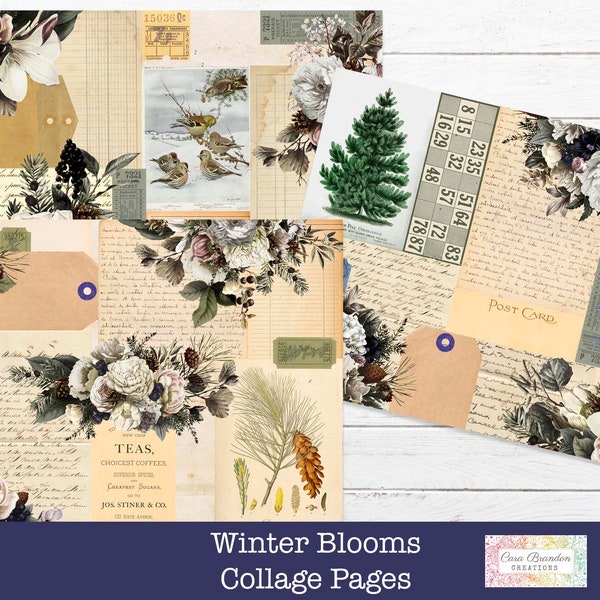 Winter Collage pages Kit, digital collage pages, Winter Printable collage pages