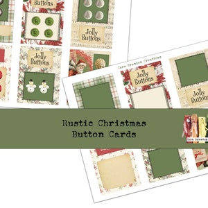 Rustieke kerstknopkaartkit, kerstknopkaart afdrukbaar, digitale knopkaartset, kerstknopkaart Junk Journal Kit