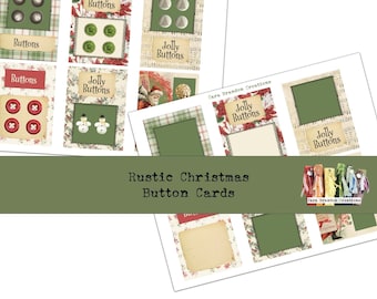 Rustic Christmas Button Card kit, Christmas Button Card Printable, Digital Button Card Kit, Christmas Button Card Junk Journal Kit