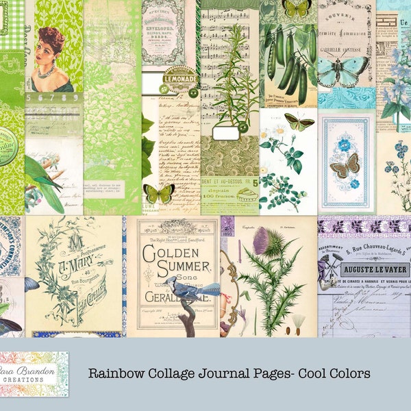 Rainbow Collage Journal pages in Cool colors