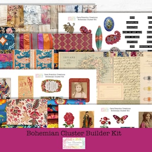 Boho Cluster Builder Ephemera Junk Journal Kit, suprimentos para scrapbooking, coisas efêmeras estilo vintage, clusters digitais, Boho Cluster Ephemera