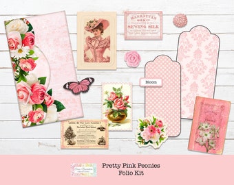 Spring Folio Kit, mooie roze pioenrozen, madeliefjes en rozen afdrukbaar