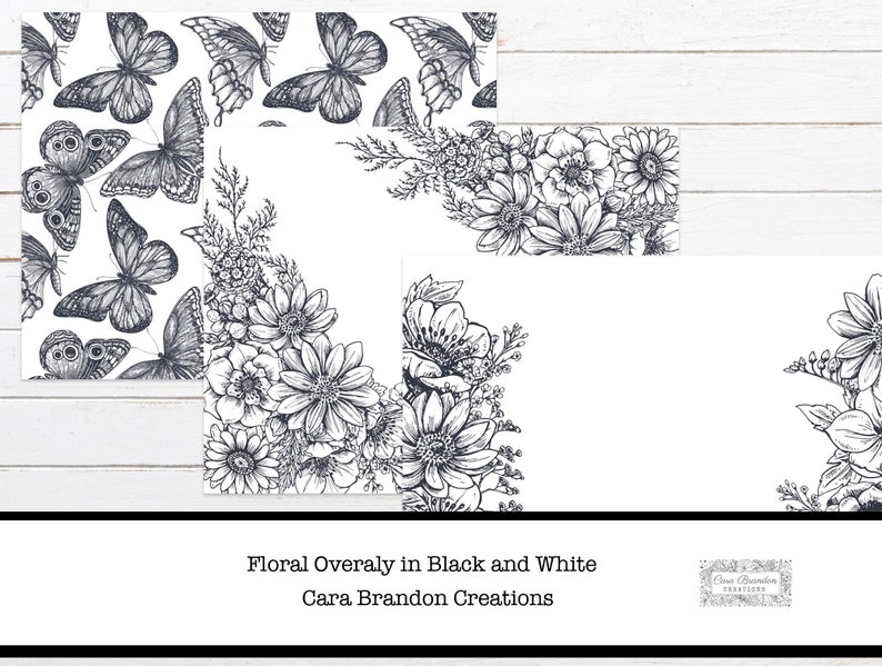 Black and White Floral Junk Journal Kit (Digital Download) image 2