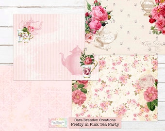 Pink Tea Party Digital Junk Journal kit, Afternoon Tea, English Tea Party Junk Journal Kit, Printable Pink Tea party Junk Journal Kit
