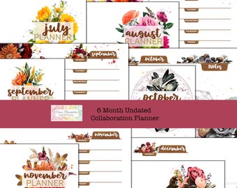 Undated 6 month Planner Bundle, July-December, Digital Planner, Weekly & Monthly Printable, junk journal inserts
