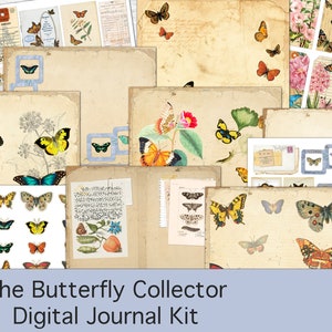Butterfly Junk Journal Kit, Butterfly Collector&#39;s Junk Journal Kit,  Vintage Junk Journal Kit, Digital junk journal kit