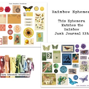 Retro Rainbow Ephemera, tags e cartões de registro no diário, este kit acompanha as páginas do Rainbow Journal