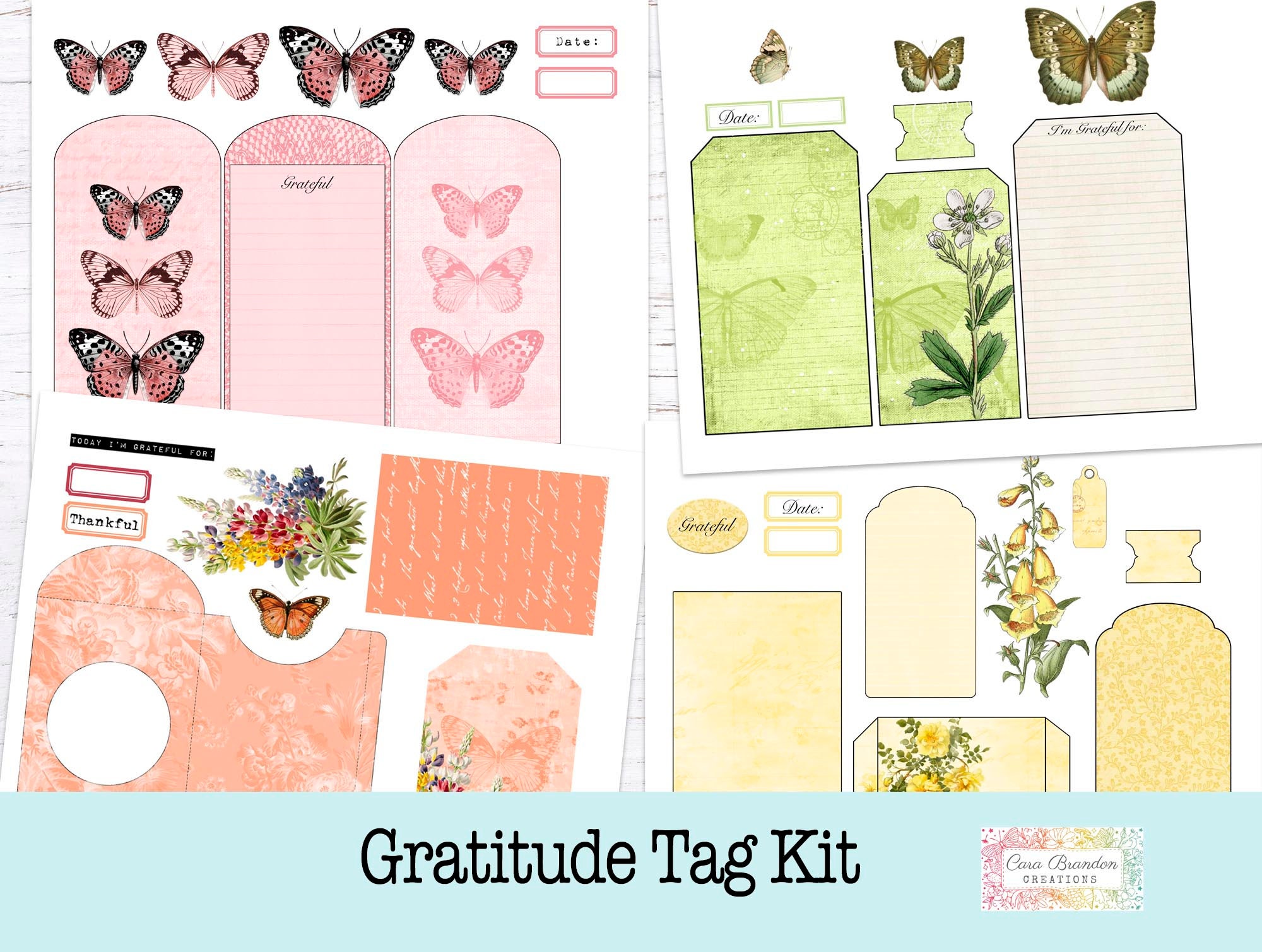 Rainbow Butterfly Tag Kit, Gratitude Journal Cards (digital Download ...