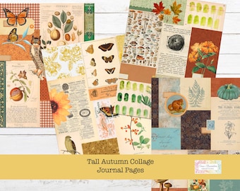 Tall Autumn Collage Pages, Junk Journal Kit (Printable)