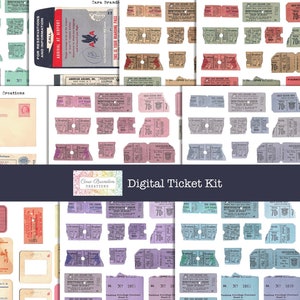 Digitales Ticket Journal Kit - Vintage druckbare Tickets, Junk-Journal Ephemera, pingelige Schnitt Ephemera, Bastelbedarf, wählerische Schnitte