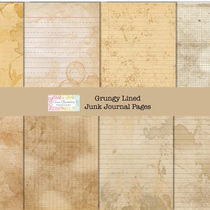 May include: Set of six grunge-style lined journal pages with different textures and patterns. The pages are beige with brown and white lines and grids.
