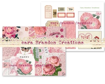 Printable Valentine&#39;s Day digital kit, Valentine&#39;s Day Junk Journal Kit, Pinks and Cream Journal Kit, Digital Junk Journal Kit