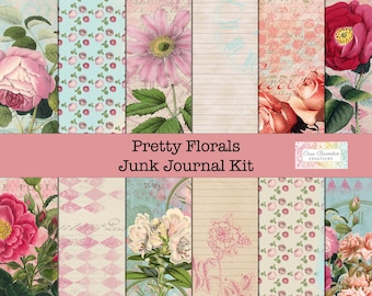 Kit imprimable journal floral indésirable, roses shabby chic, horloges (téléchargement numérique)