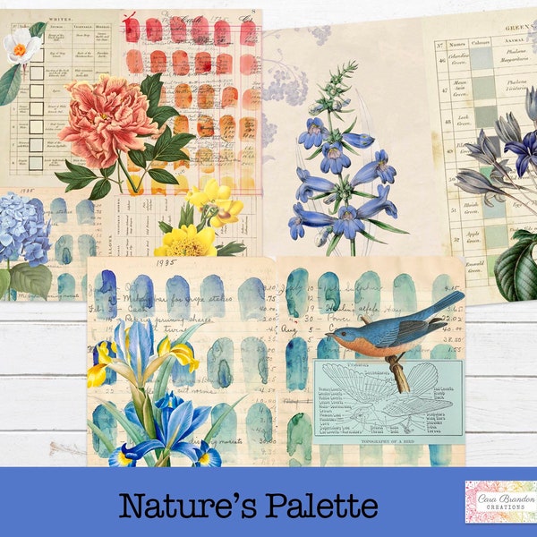 Nature's Palette Junk Journal Kit, Digital Junk Journal Kit, tags, éphémères, palette de peintre