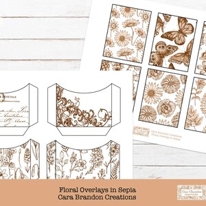 May include: Printable digital download of floral overlays in sepia tones. The set includes 8 different floral designs, perfect for adding a vintage touch to your projects.